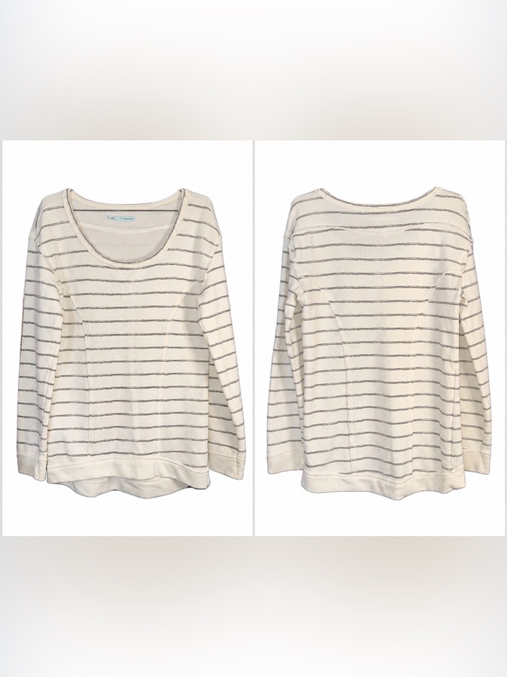 Maurices Cream Gray Striped Long Sleeve Scoop Neck Pullover Top S